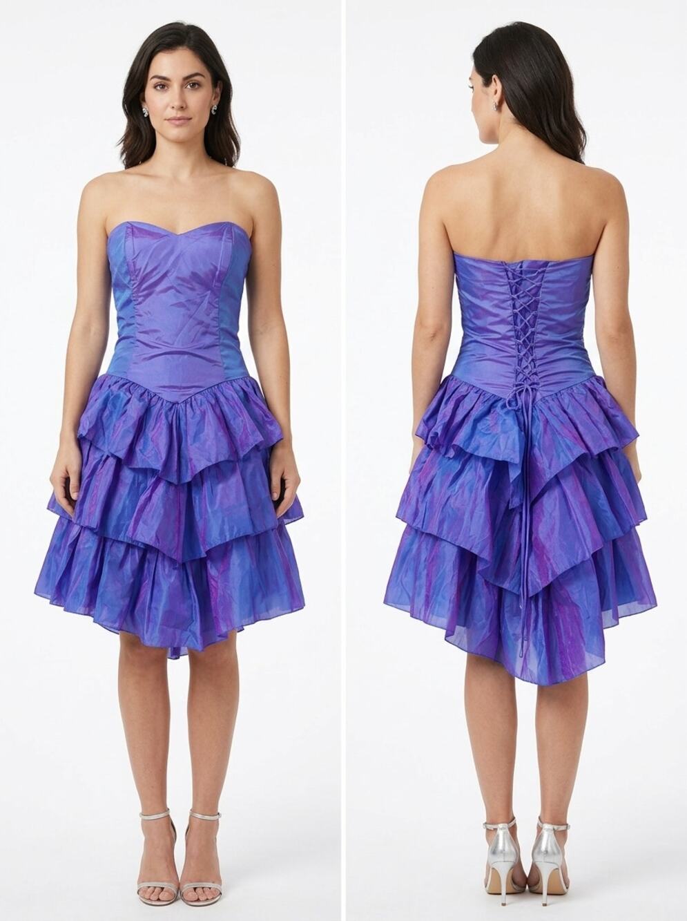 Vintage Roberta 80s Iridescent Ruffle Corset Dress Women See Measurements